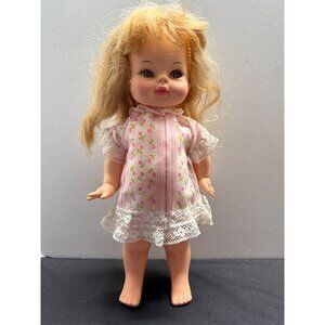 Vintage Horseman Blonde Baby Doll With Lace Dress & Pink Rosebud Floral Print